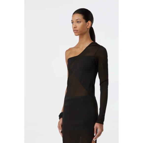 Gauge81 Black Mesh Sheer Cocktail One Shoulder Mini Dress size Medium - Picture 12 of 12